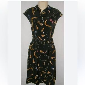 NWT Women’s Kohl’s Apt. 9 Button Front Black Chain Print Shirtdress Size Medium